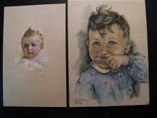 2 x Originele antieke ansichtkaarten baby's: 1 x Lotte Oldenburg Wittig