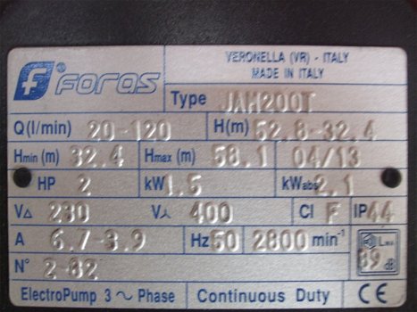 Waterpomp FORAS JAM 200T / Beregeningspomp / Tuinpomp / Hydrofoorpomp - 2
