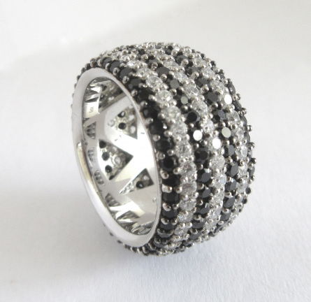 NIEUW Zilveren bandring zwart/wit zirkonia INCL.VERZENDEN. - Afbeelding 4
