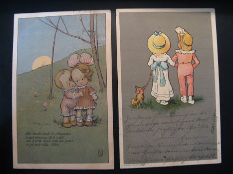 2 x Originele antieke ansichtkaarten kinderen (186) PL 211 IV - K.A.B.O. serie 895 - 1