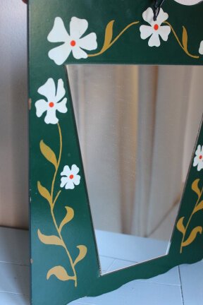Leuke brocante spiegel groen/bloem - Afbeelding 3