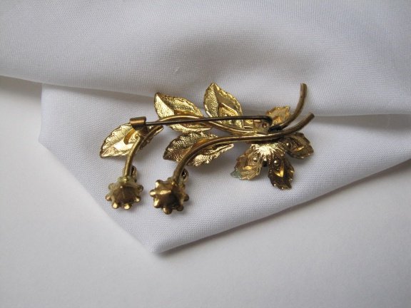 Broche goudkleurig blad bloemmodel gekleurde Oostenrijks kri - Afbeelding 3