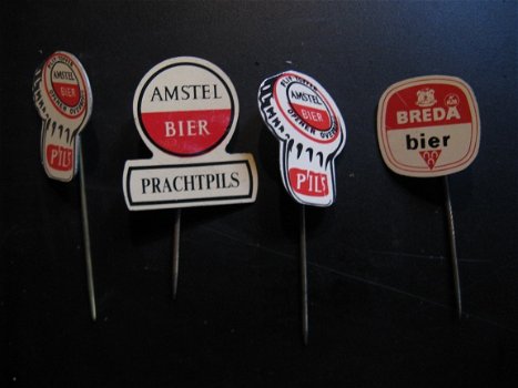 4 x oude blikken speldjes van Amstel Bier, Breda Bier....jaren '60. - 1