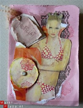 Handgemaakte retrokaart 01: Dame in rode bikini - 1