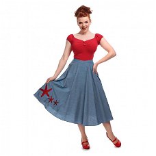 Collectif, Debbie Starfish Swing Skirt. Mooie vintage rok in denim look.