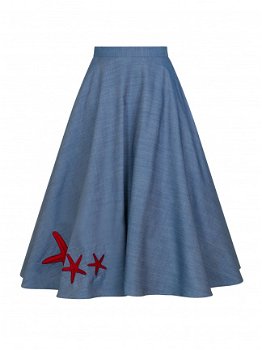 Collectif, Debbie Starfish Swing Skirt. Mooie vintage rok in denim look. - 2