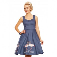 Dolly and Dotty, Natalie Swing Dress Flamingo. Vintage jurk met flamingo print.