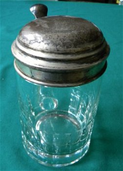 Antieke kristallen bierpul met zilveren deksel. Hoogte 16 cm - 2
