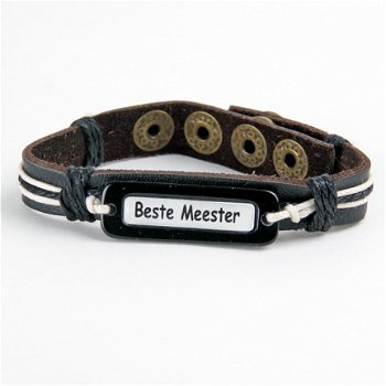 beste meester cadeau leren armband met zwart touw - 1