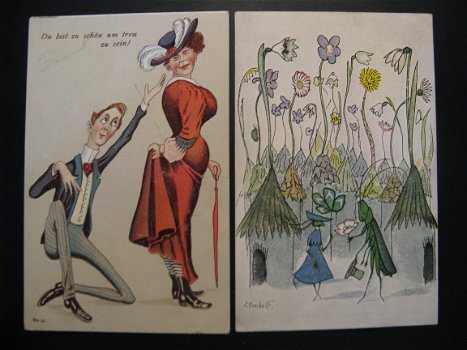 2 x Originele vintage ansichtkaarten verliefde jongeren....jaren 20 - 1