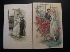 2 x Originele vintage ansichtkaarten verliefde jongeren....jaren 20