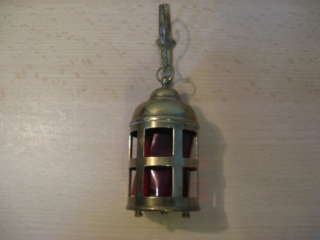 Voor in het poppenhuis...antiek koperen miniatuur lamp met hanger jaren 50! - 1