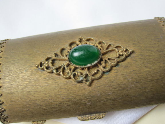 Doosje antiek bewerkt met groene steen 9.2x4.6 cm. - Afbeelding 8