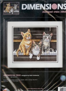 DIMENSIONS VOORBEDRUKT Borduurpakket MEOWSICAL TRIO