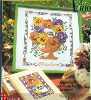 borduurpatroon 356 viooltjesschilderij+boekenkaft - 1