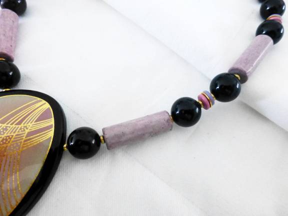Aparte ketting met grote aardewerk hanger - Afbeelding 3