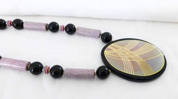 Aparte ketting met grote aardewerk hanger - Afbeelding 4