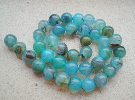 Snoer kralen turquoise agaat 10 mm. - 1