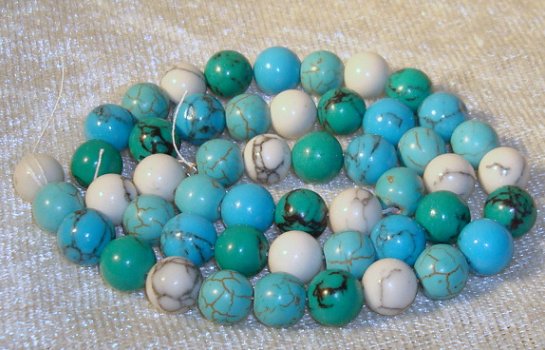 Snoer natuursteen turquoise mix 10 mm. - 1