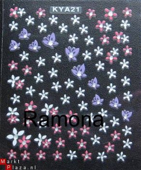 Gekleurde 3D Nagel stickers met strass KYA21 Bloem nail art - 1