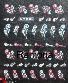 Gekleurde 3D Nagel stickers met strass KYA02 Bloem nail art - 1