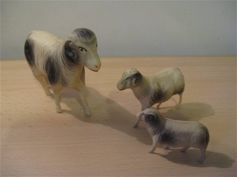 Drie mooie antieke celluloid speelgoed schapen, origineel jaren 20 ! - 4