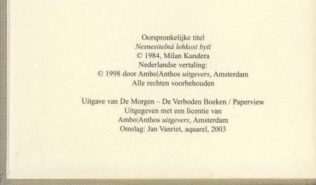 MILAN KUNDERA**DE ONDRAAGLIJKE LICHTHEID VAN HET BESTAAN** - 5