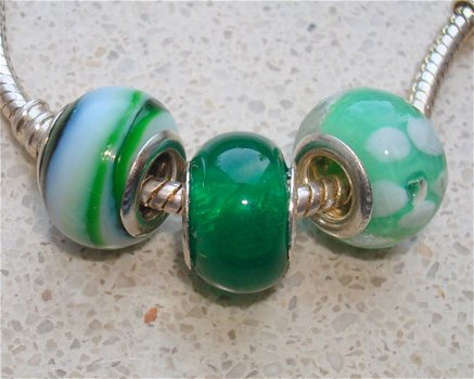 Set van 3 Pandora Style glasbedels Groen - 1