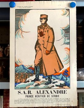 Alexandre Prince de Serbie 1916 Lithografie Pochoir Servië - 1
