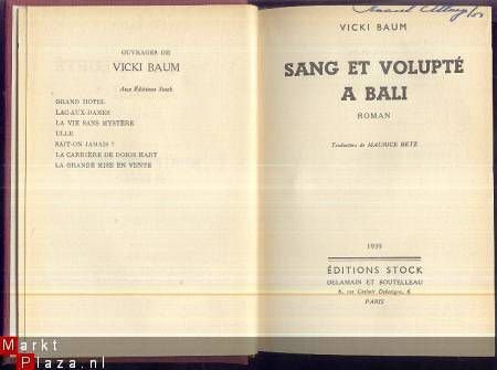 VICKI BAUM**SANG ET VOLUPTE A BALI*1939*ED. STOCK*DELAMAIN* - 2