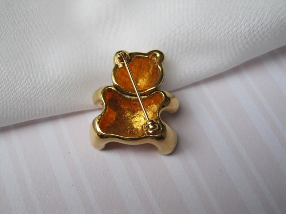 Broche goudkleurig vergulde beer met swarovski kristal steentjes 3.4x3.1 cm - Afbeelding 2