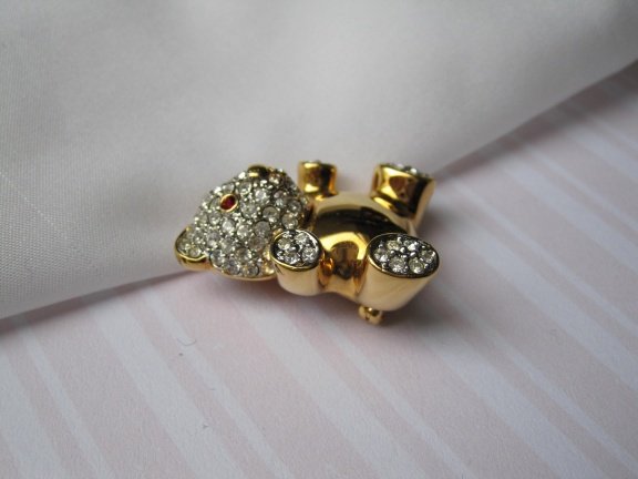 Broche goudkleurig vergulde beer met swarovski kristal steentjes 3.4x3.1 cm - Afbeelding 3