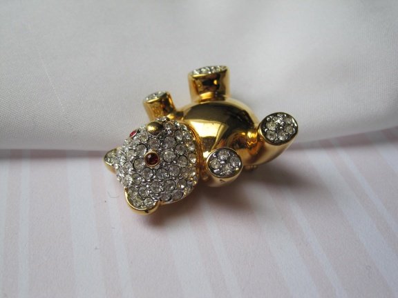 Broche goudkleurig vergulde beer met swarovski kristal steentjes 3.4x3.1 cm - Afbeelding 4