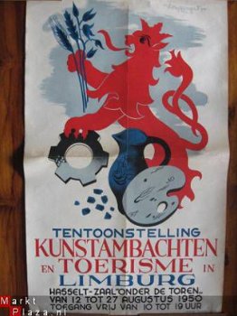 Authentieke poster Tentoonstelling Kunstambachten...1950 - 1