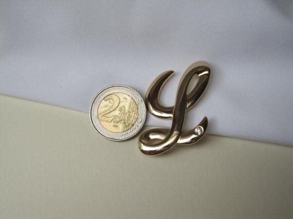 Broche goudkleurige initiaal letter L 4.8x3.2 cm. - Afbeelding 2