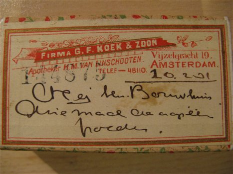 Zeer mooi klein doosje, antiek van apotheek uit Amsterdam.uit 1921... - 5