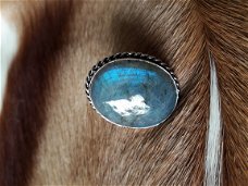 Handgemaakte zwaar verzilverde Labradoriet ring 5