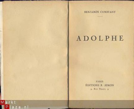 BENJAMIN CONSTANT**ADOLPHE**EDITIONS R. SIMON - 2