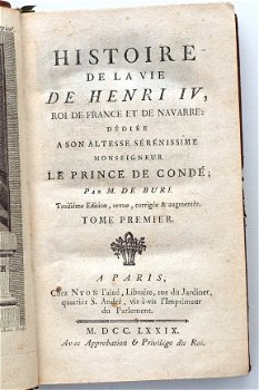 Histoire de la Vie de Henri IV 1779 Buri - Frankrijk 4 vol. - 4