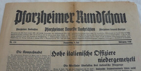Krant / Zeitung, Pforzheimer Rundschau, Nr.158 - Donnerstag 9 Juli - Jahrgang 1936. - 1