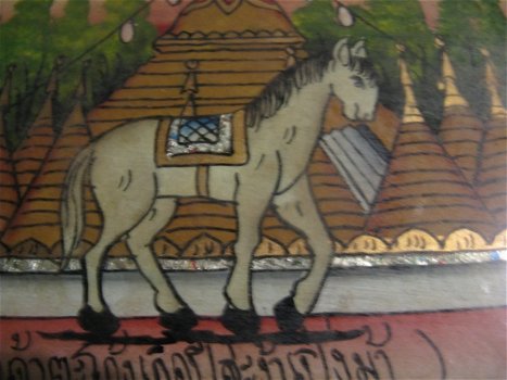 Antiek schilderijtje op glas handgeschilderd...paard...ca. 1890! - 2