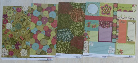 SALE NIEUW set 4 vel dubbelzijdig scrappapier Bountiful Blooms van TaDa Creative Studios - 1