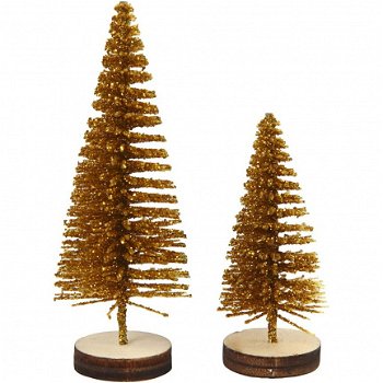 Kerstbomen set goud 5 stuks hobby hobbymaterialen kerst - 1
