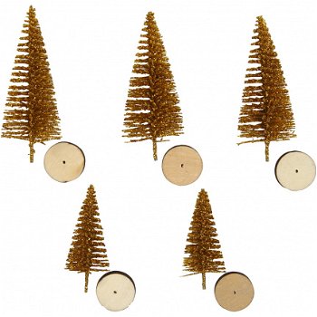 Kerstbomen set goud 5 stuks hobby hobbymaterialen kerst - 2