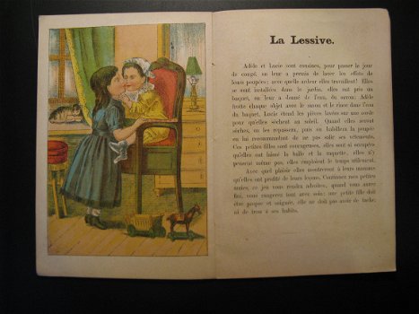 Een prachtige antieke Franse kist met tinnen bordjes, servies, een boekje en servetjes ca. 1890! - 8