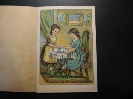 Een prachtige antieke Franse kist met tinnen bordjes, servies, een boekje en servetjes ca. 1890! - 6