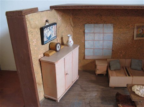Te koop: vintage poppenhuis slaapkamer met attributten...jaren 50 - 2