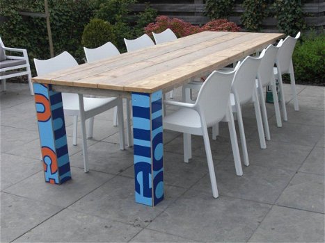 Steigerhouten tafel met bouwbord poten STUNT - 1