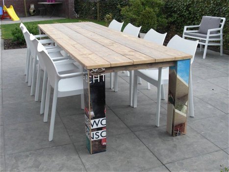 Steigerhouten tafel met bouwbord poten STUNT - 3