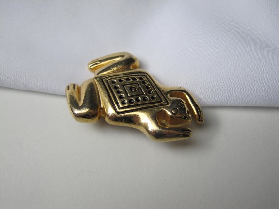 Broche goudkleurige kikker in Inka motief 5.0x3.4 cm - Afbeelding 5